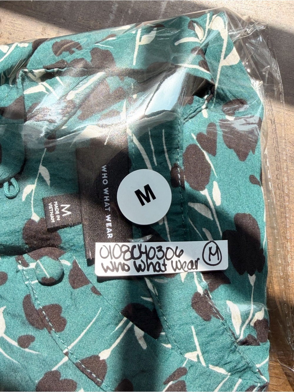 Who What Wear Teal Floral Button Front Peasant Blouse Medium Boho Cottagecore - Picture 8 of 8